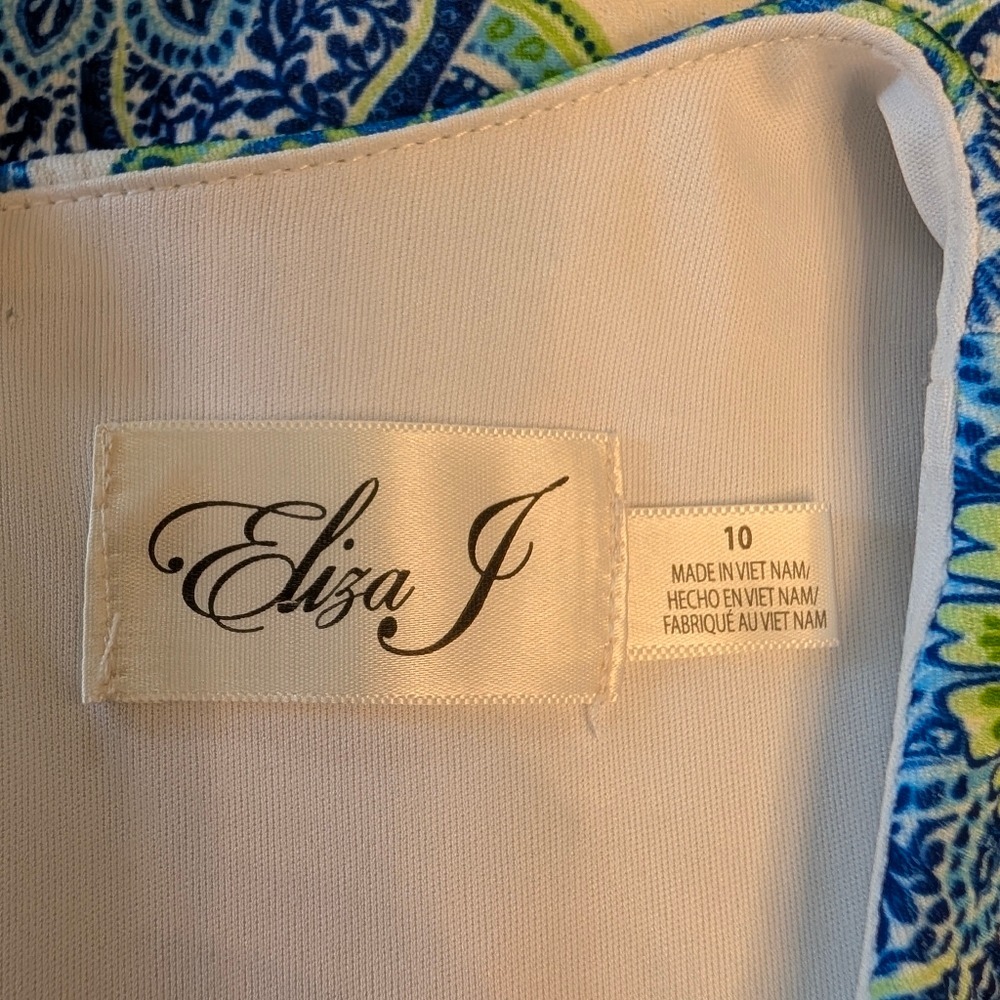 Eliza J Blue Green Floral Paisley Lace Trim Shift‎ Dress EJ4-2954 Size 10 - Picture 9 of 12